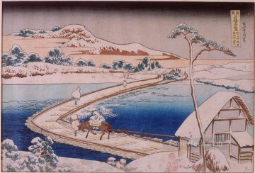 the pontoon bridge at sano in the province of kozuka Katsushika Hokusai Ukiyoe Oil Paintings